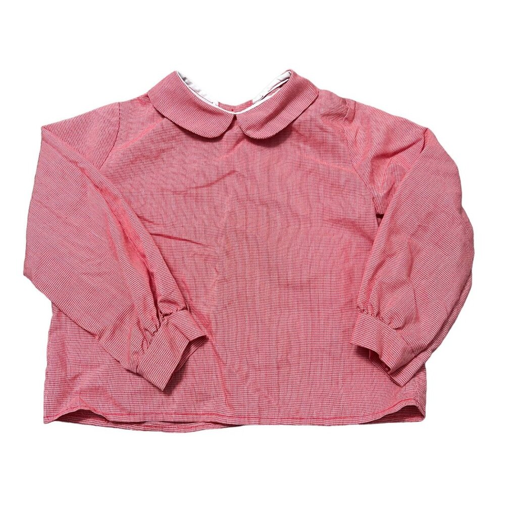 Vintage 70s Chocolate Soup Girls Red Micro Houndstooth Peter Pan Collar Blouse 5